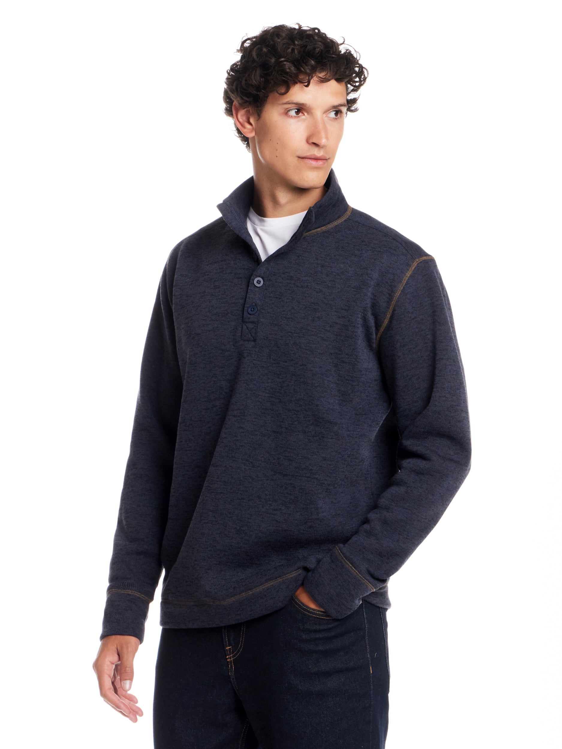 Frontier Threads Men's Long Sleeve Button Mock Neck Sweaterfleece