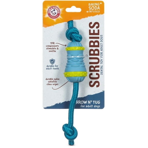 Arm & Hammer Scrubbies Throw N' Tug Adult Dental Dog Chew Toy Small