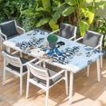 thumbnail image 2 of Blue Christmas Table Cloths for 5 Foot Rectangle Tables, Snowman Xmas Tree Balls Snowflake Patio Waterproof Elastic Fitted Tablecloths, Washable Rectangular Table Cover for Camping, 2 of 8