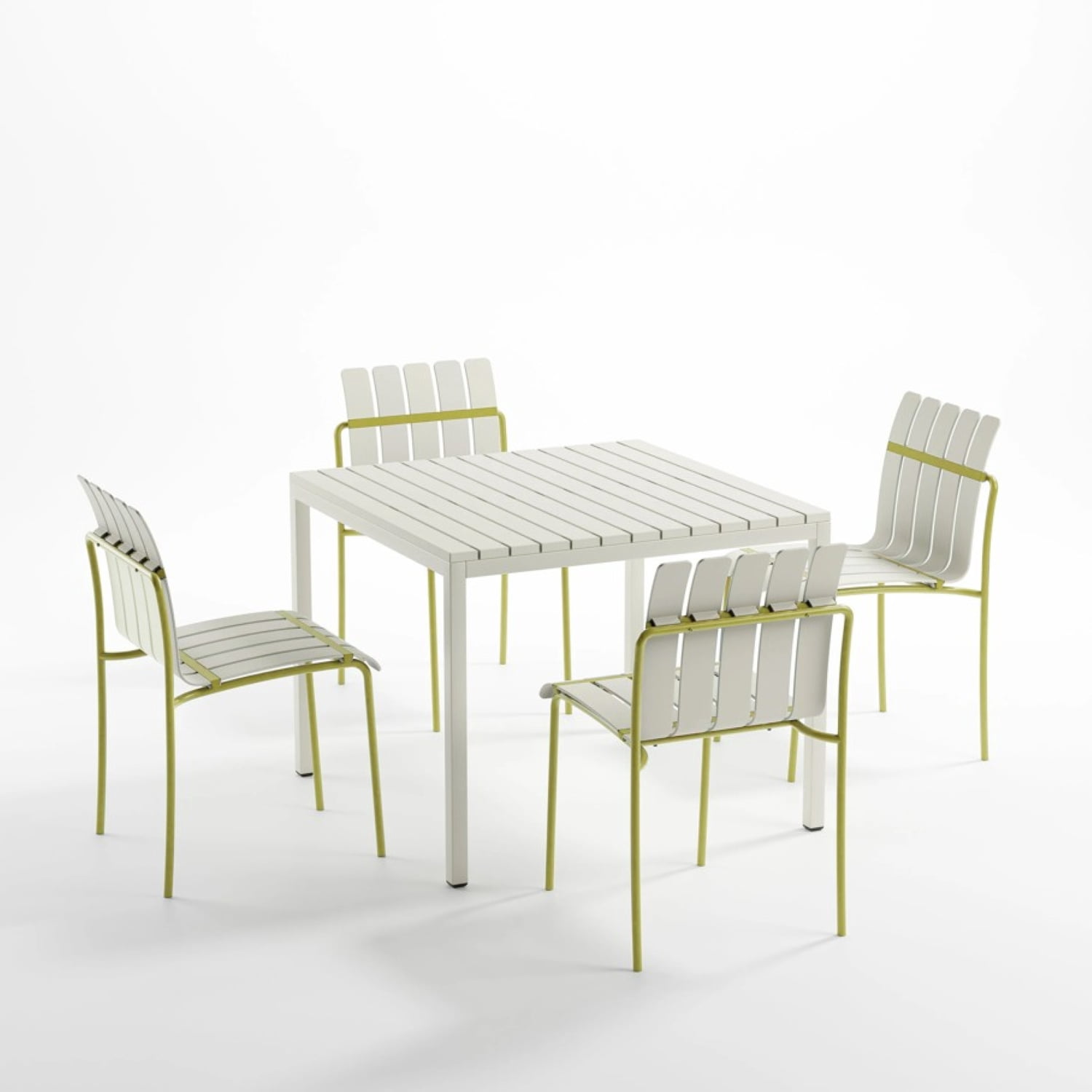 Outdoor Dining Chair, 4 Pack Striped Seat Leisure Chair for Garden Home Patio Outdoor, Cream White Grain Yellow