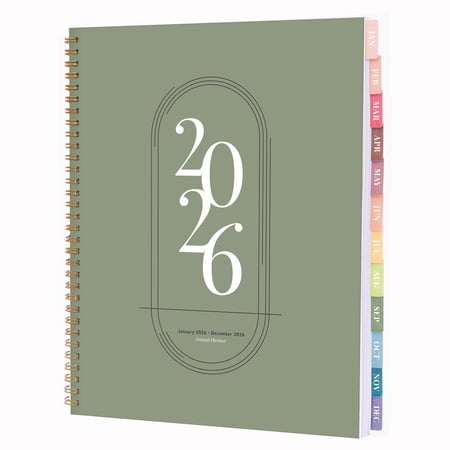 Rileys 2026 Planner, Agenda Planner With Weekly And Monthly View, Daily Agenda Book And Yearly Planners Calendar Book, Spiral Bound With Tabs, Notes, Goals And Holidays (Green, 8.5 x 11 in)