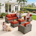 thumbnail image 3 of Ovios 7 Pieces Outdoor Patio Furniture Set All-Weather Rattan Wicker Sectional Sofa and Chairs with Ottomans, Orange Red, 3 of 10