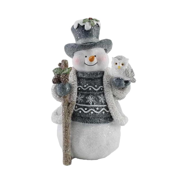 Decoración navideña de muñeco de nieve, estatua de mesa navideña, muñeca coleccionable, linda resina con búho