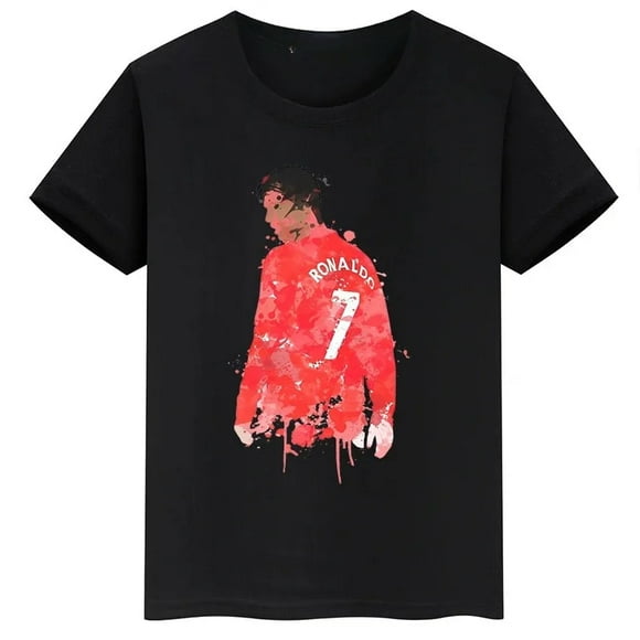 Summer Short-sleeved Boys Girls Black Cotton T-shirt Sportswear Tops Ronaldo Football Star Printed Children's Clothing Kids
