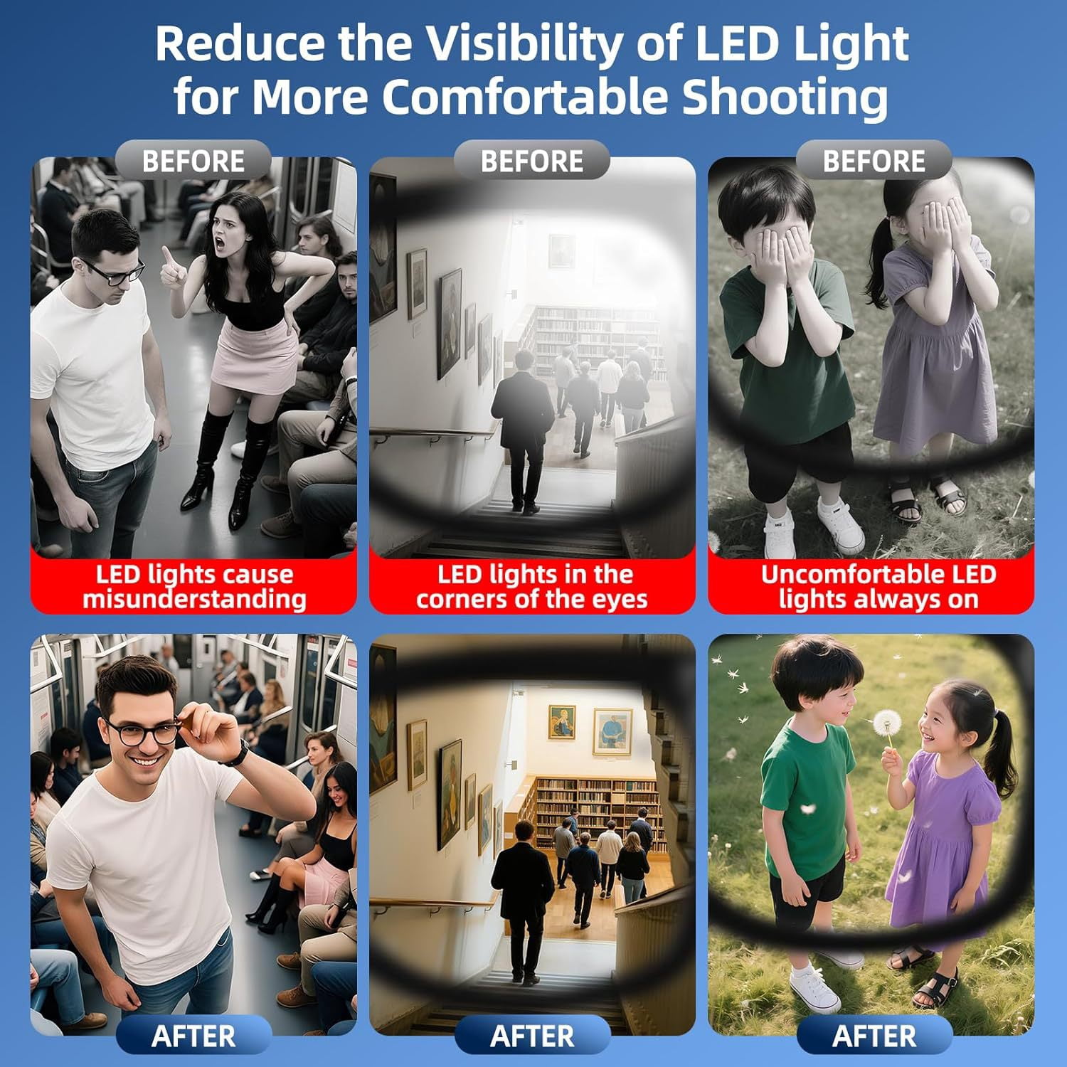 8-Pack LED Light Blocking Stickers for Meta Ray-Ban Smart Glasses, Anti-Glare Camera Cover, Eye Comfort Privacy Light Reducer Accessories (Black)