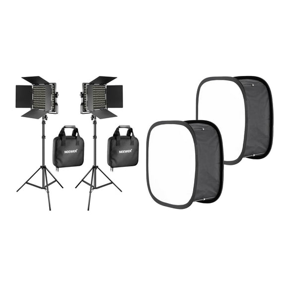 NEEWER 2 Pack Bi Color 660 LED Video Light and Stand Kit: (2) 3200-5600K CRI 96+ Dimmable Light with U Bracket and Barndoor, (2) 75“ Light Stand, (2) Soft