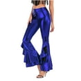 thumbnail image 3 of Women Vintage Shiny Metallic Bell Bottom Ruffle Flare Pants- 70s Disco High Waisted Dance Bootcut Palazzo Pants, 3 of 4