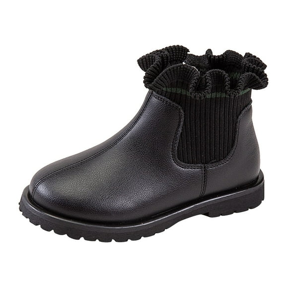 LYHaoo Girls Shoes Solid Color Short Boots Shoes Fashion Non Breathable Women Boots Sizes 9.5 Black(Little Kid)