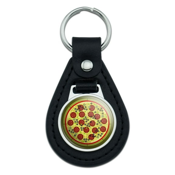 Pizza Black Leather Keychain
