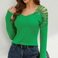 thumbnail image 4 of Kaemgyyd Women's Cold Shoulder Tops Fall Fashion Long Sleeve Sparkly Shirt Solid Soft V Neck Tee Blouse Spring Clothes, 4 of 4