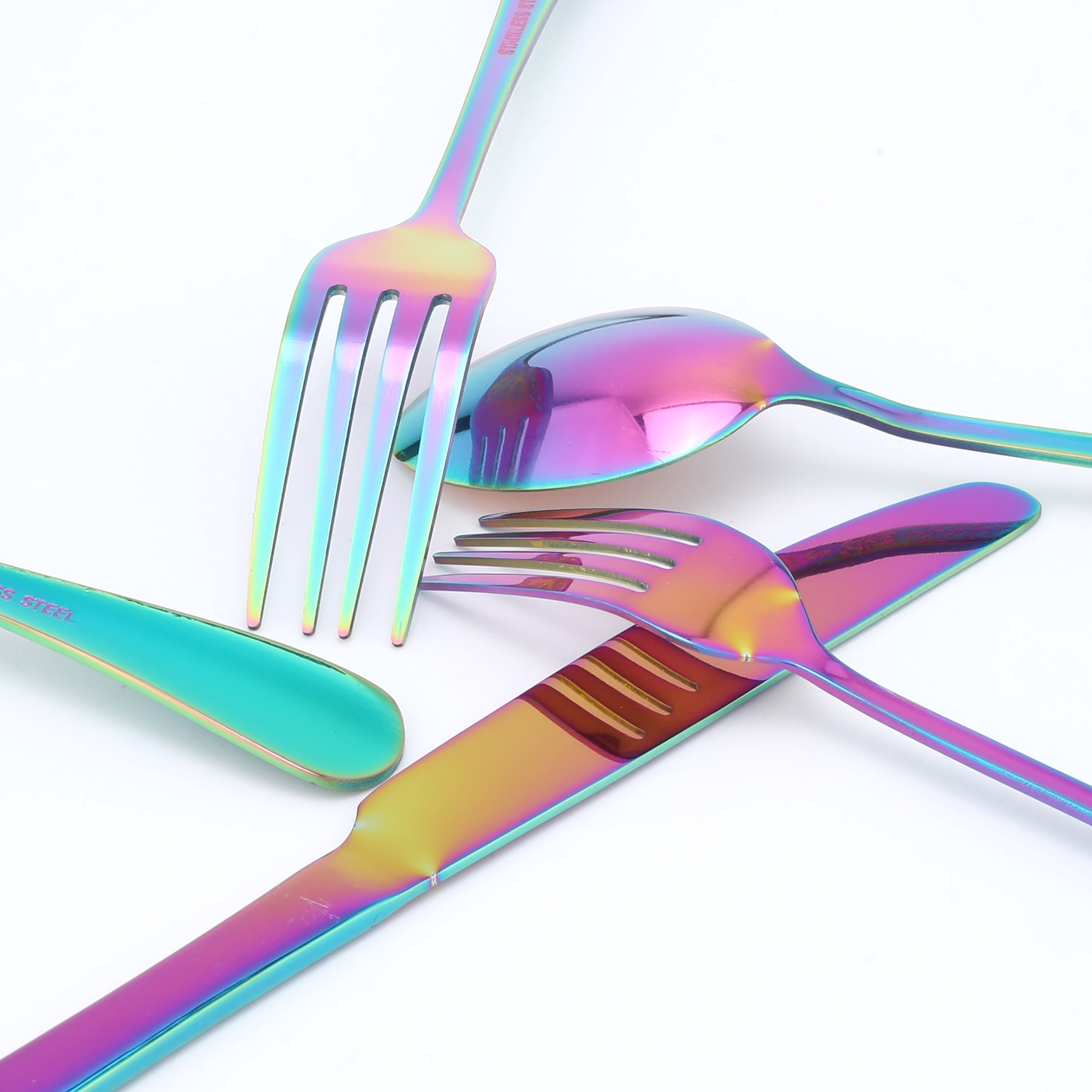 Unique Bargains 20 Piece Floral Stainless Steel Flatware Set for 4 Modern Cutlery Colorful