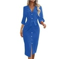 thumbnail image 2 of Gspmoly Robe pour Femmes, Robe Chemise Décontractée Unie à Revers avec Ceinture Fine, Robes de Travail pour Femmes jusqu'à 60 % de Rabais, 2 of 6