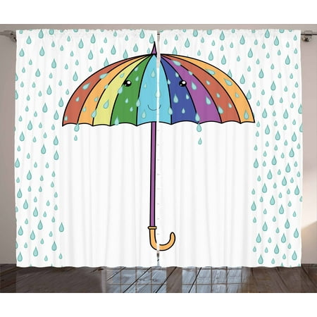 Rain Curtains 2 Panels Set Joyful Autumn Season Theme Cartoon
