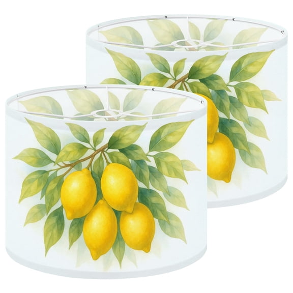 Lampshades 2 Pack Green branch lemon leaves nature botanical decorative 13"x13"x10" Light Shade for Table Lamps Floor Lamps Drum Lamp Shades Lampshade Replacement Easy Assembly