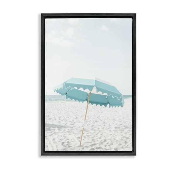 Stupell Industries Lone Blue Beach Umbrella Nautical & Beach Photography Black Floater Framed Canvas Art Print Wall Art, 17 x 25
