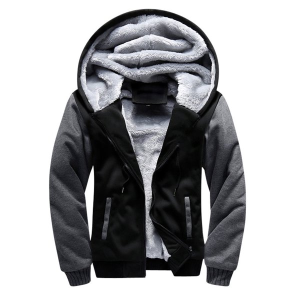 CVLIFE Manteau pour Hommes à Manches Longues, Chandails à Capuche, Veste Chandail à Capuche, Uni, Fermeture Éclair Complète, Chandail en Molleton, Hiver, Noir Gris, m
