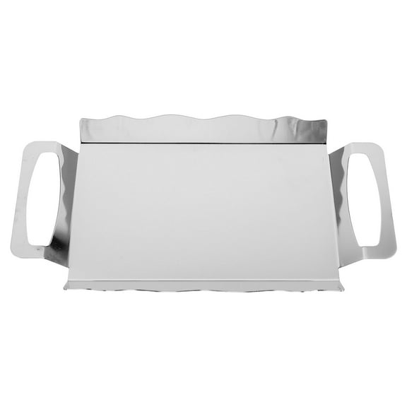 LOLIPPYY Rectangular Silver Stainless Steel Serving Tray with Handles Multipurpose Buffet and Coffee Platter