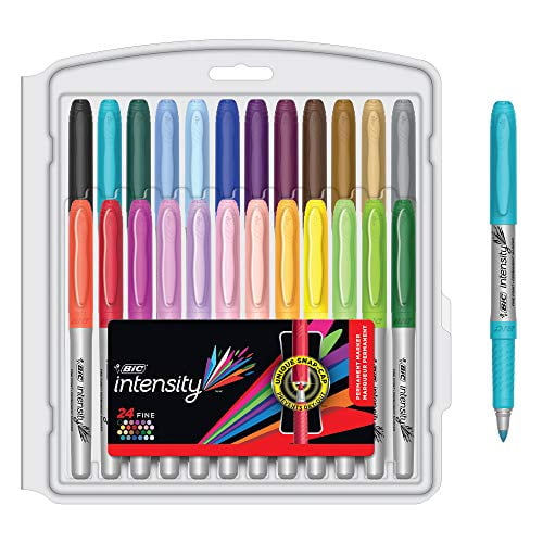 BIC Intensity Fashion Permanent Markers, Fine Point, Assorted Colors, 24-Count (packaging may vary)