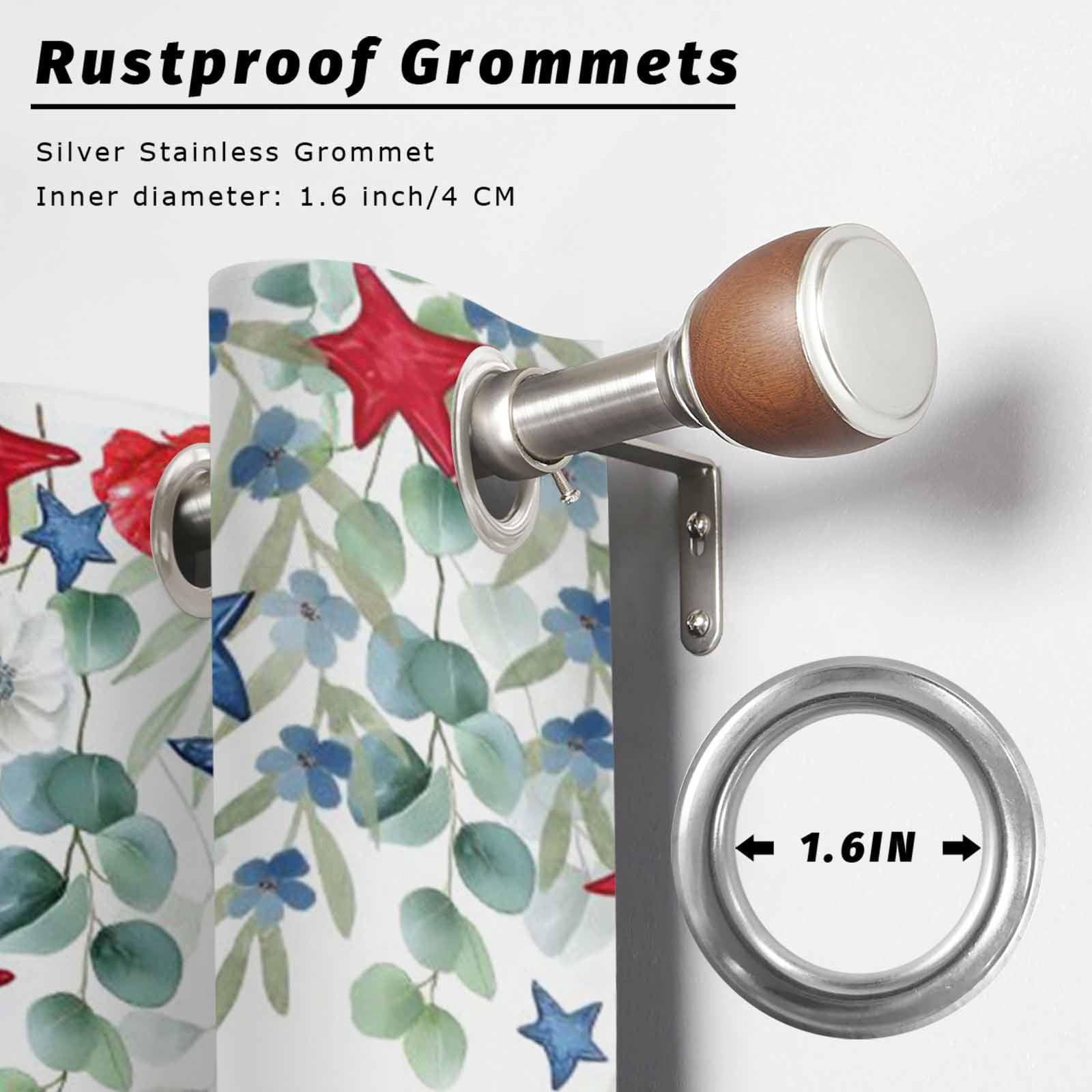 Independence Day Outdoor Curtains for Patio, Country Farmhouse Red Blue Star Butterfly Leaf Flower Sunshade Privacy Drapes Grommet Waterproof Outside Curtains for Porch Balcony 54"x108", 1 Panel