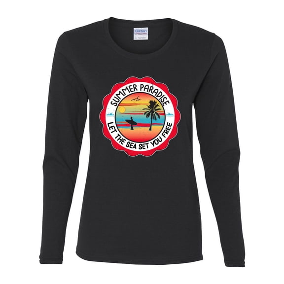 Wild Bobby Summer Paradise Let the Sea Set You Free Women Graphic Long Sleeve Tee