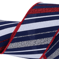 thumbnail image 3 of Sparkling Patriotic Stripes Wired Ribbon - 2 1/2" x 10 Yards, White, Red & Blue Glitter Striped, 4th of July, Wreath, USA, Christmas, President's Day, Memorial Day, 3 of 4