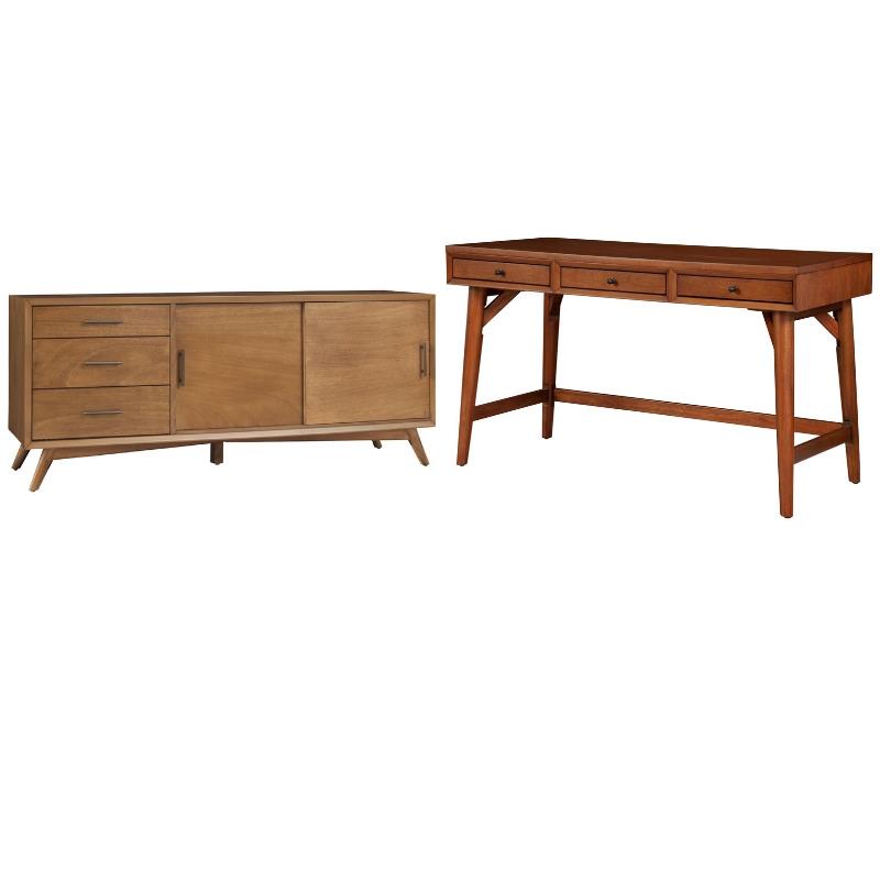 Home Square 2 Piece Furniture Set with TV Console and Desk in Acorn