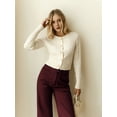 thumbnail image 6 of Women Elegant Round Neck Long Sleeve Button Down Cropped Knitted Cardigan Fall Slim Fit Sweaters Tops White M, 6 of 8