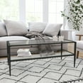 thumbnail image 1 of Merrick Lane Remington Glass Coffee Table with Tempered Glass Shelves and Rectangular Black Metal Frame, 1 of 5