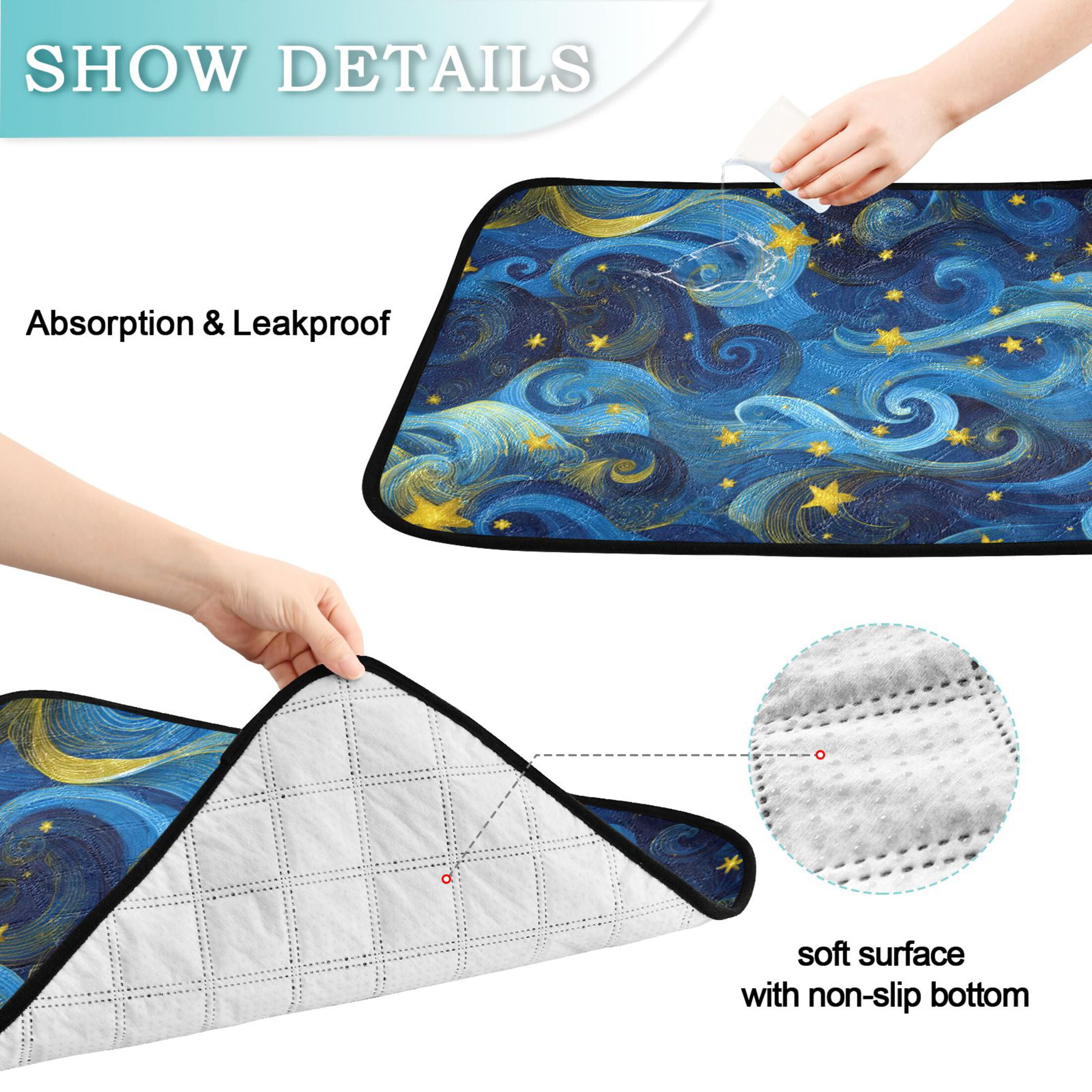 Qxltty Star Cloud Night Sky Cat litter Pads Pet Set of 3 Diaper Mats Center Anti-leakage Layer Absorbent Soft and Comfortable