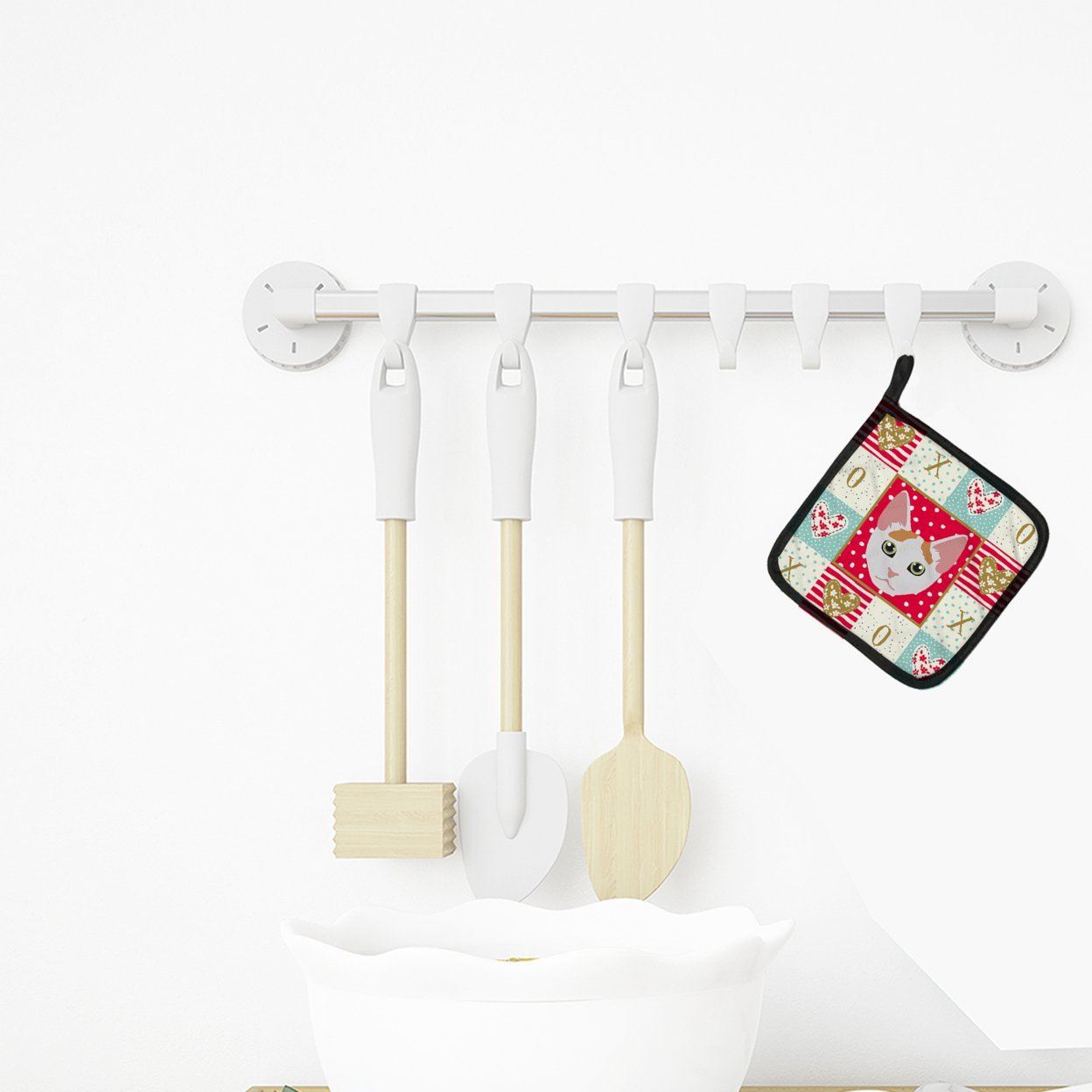Japanese Bobtail Cat Love Pair of Pot Holders