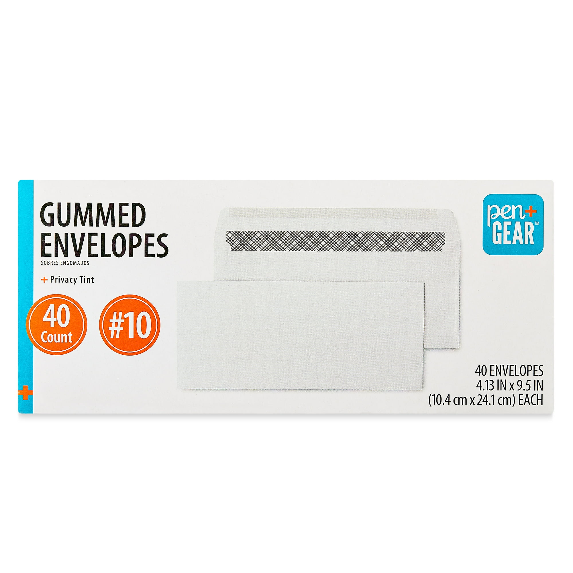 Pen + Gear #10 Privacy Tinted Gummed Envelopes, White, Count per Pack 40, Size - 4.13"x9.5"