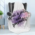 thumbnail image 4 of Music Soft Flannel Fleece Blanket, Inspirational Words About Music Hand Written Calligraphy Color Splashes Art, Cozy Plush for Indoor and Outdoor Use, 50" x 60", Violet Coral Black, by Ambesonne, 4 of 5