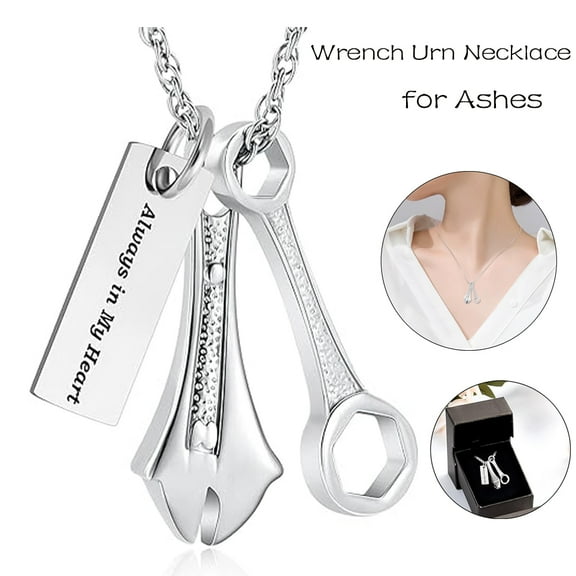 Wrench Urn Necklace for Ashes for Women Men Human Ashes Holder Stainless Steel Hammer Cremation Jewelry for Ashes Pendant -Always in My Heart