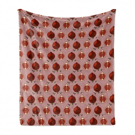 Pomegranate Soft Flannel Fleece Throw Blanket, Repetitive Juicy and Healthy Fruits Along Twigs Arrangement Pattern, Cozy Plush for Indoor and Outdoor Use, 50" x 60", Blush and Vermilion, by Ambesonne