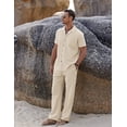 thumbnail image 4 of Conjunto casual de camisa y pantalón de lino para hombre COOFANDY para playa, 4 of 5