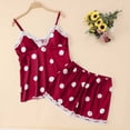 thumbnail image 2 of BRICH Women's 2 Piece Polka Dot Printed Satin Lace Cami Top and Shorts Pajama Set Red L, 2 of 5