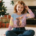 thumbnail image 3 of COEQINE Girls Crop Top Sweatshirt Long Sleeve Crewneck Fall Winter Pullover Cute Casual Loose Fit Streetwear Clothes for Teen Kids Age 5-6, Cute Highland Cow Pink, 3 of 7
