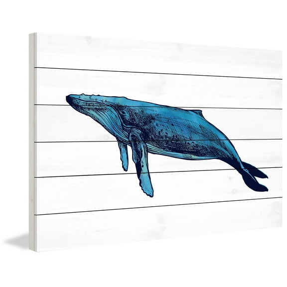 "Whale Humpback" Painting Print on White Wood
