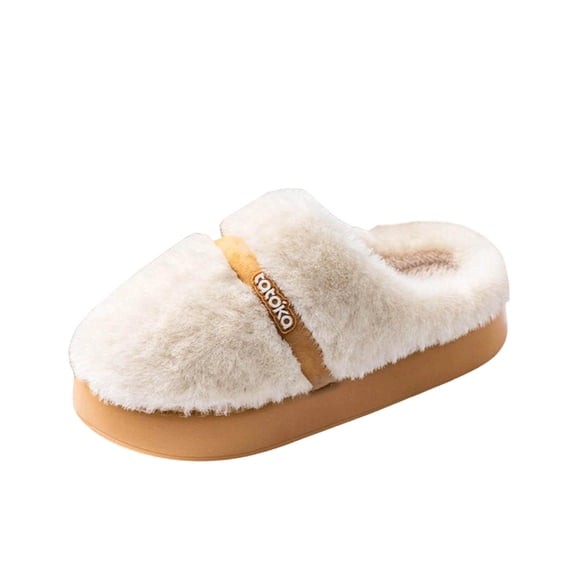 Wensltd Winter Christmas Slippers for Women Fleece Cozy Flat Slipper for House Indoor Round Toe Solid Color