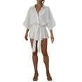 thumbnail image 5 of Biekopu Women's Summer Romper, 3/4 Sleeve V Neck Button Down Belted Jumpsuit Shorts，Casual Daily Wear,S/M/L, 5 of 9