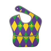 Bingfone Mess-Proof Baby Bib - Waterproof Bib For Baby Boy Or Girl With Food Catcher Pocket, Unisex-Mardi Gras
