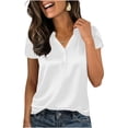 thumbnail image 2 of CYMMPU Women's Summer Solid Color Satin Button V Neck Top, Casual Short Sleeve Lightweight Elegant Blouse for Women White M, 2 of 6