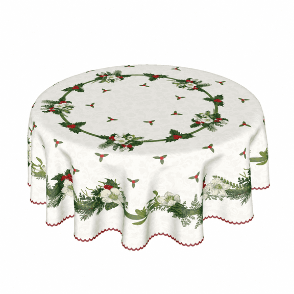 Taplevy 60 inch Round Tablecloth, Featuring Green Floral Wreath Pattern, Made from Polyester Fabric for Dining Kitchen Party Home Decor