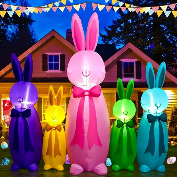 6FT Easter Inflatables Bunny Outdoor Decorations, Build-in LEDs Inflatable Bunny Blow Up Yard Decor for Easter Party Lawn Garden (Easter Bunny)