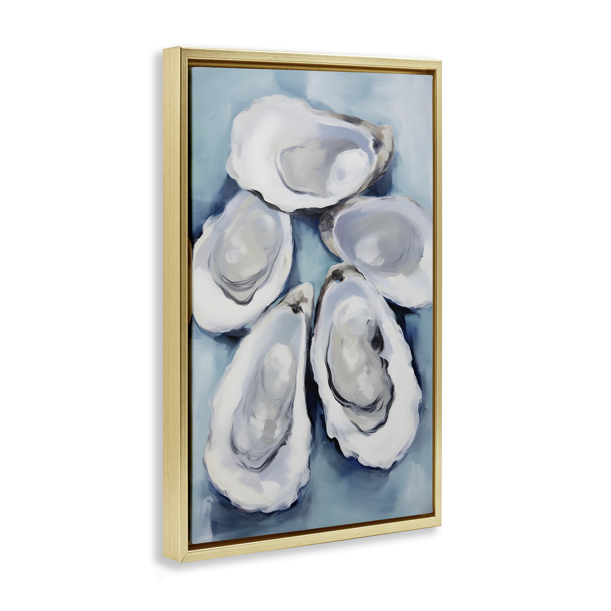 Stupell Industries Five Oyster Shells Animals & Insects Painting Gold Floater Framed Canvas Art Print Wall Art, 21 x 31