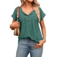 thumbnail image 2 of Women's Tops Dressy Casual Blouses Short Sleeve Shirts Clothing Summer Outfits Button Pleated Front Dark Green L, 2 of 10