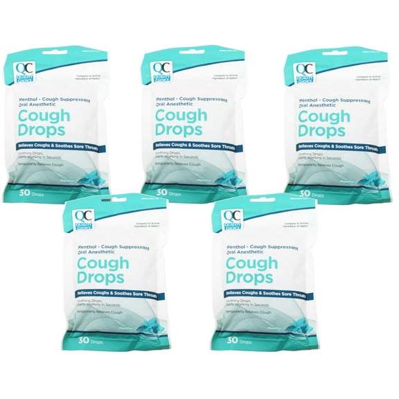 5 Pack Quality Choice Cough Drops Menthol Eucalyptus 30 Count Each