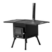 SalonMore Wood Burning Stove with Jack Chimney Pipes Small Portable for Hot Tent Camping Outdoor Cooking and Heating Black