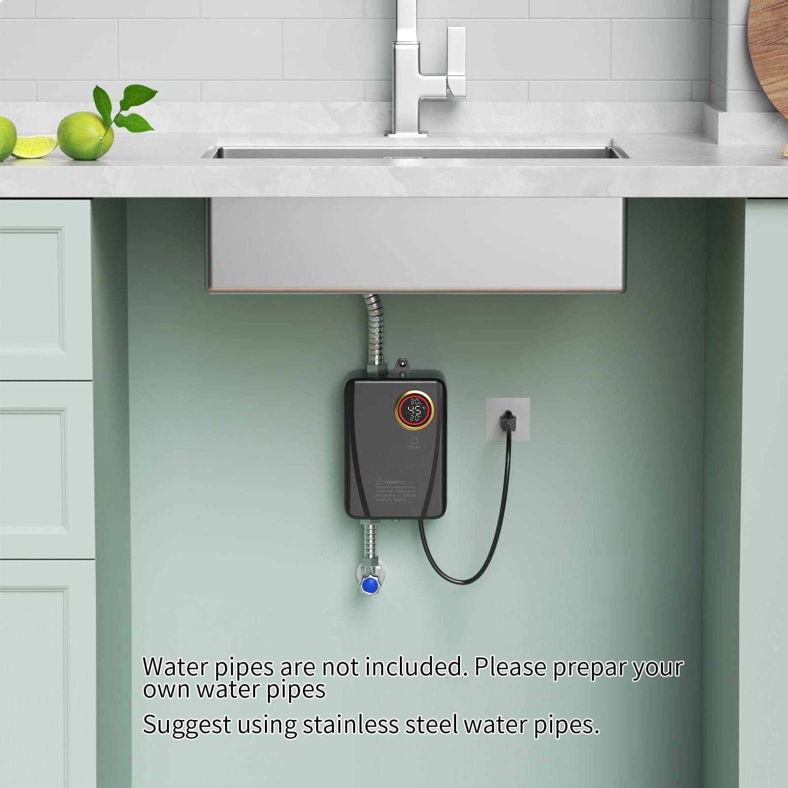 Aiqidi 3000W 110V Instant Electric Water Heater Wall Mounted Vertical Small Tankless Hot Water Heater with LED Touch Screen for Kitchen IPX4 20~50℃ (Black)