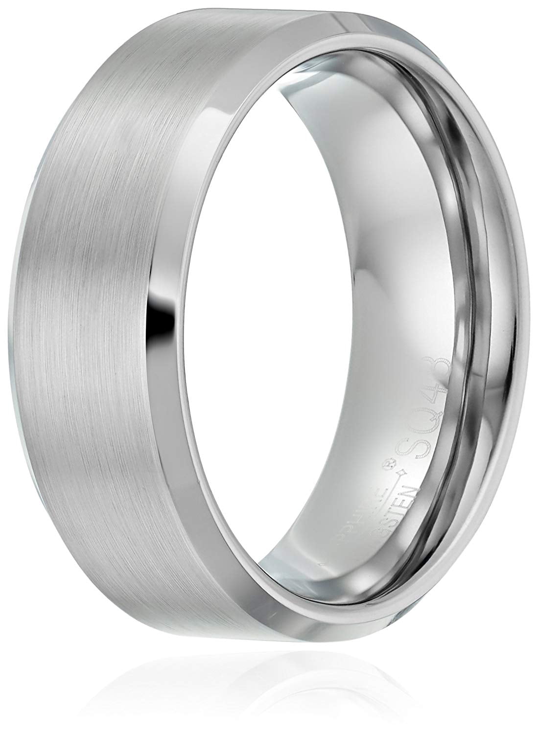 Men's Sapphire Tungsten with Diamond 8mm Finishing Wide Silver Ring, Size 11